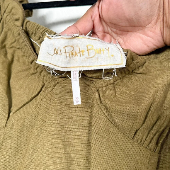 Jen's Pirate Booty Night Bird Mini Smocked Green Linen Blend Dress Size XS - Picture 4 of 10